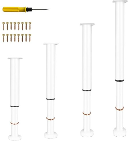 NCRGB Lot de 4 pieds de meubles en métal blanc de 72 à 120 cm, pieds réglables en hauteur, durables jusqu'à 800 kg, pour TV, canapé, fauteuil, armoire de salle de bain avec
