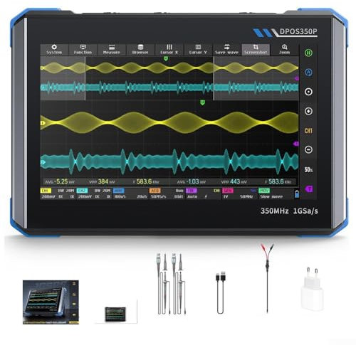 Osciloscopio DPOS350P Osciloscopio digital portátil, ancho de banda de 350 MHz, generador de señal de 2 canales, generador de señal integrado de 50 MHz, kit de osciloscopio profesional