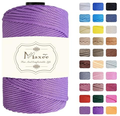 Maxee Filato 4 mm x 200 m di poliestere di alta qualità Macrame Cord Polipropilene Yarn per decorazioni per la casa, piattino, borsa a tracolla, runner per ciuccio, 31 colori