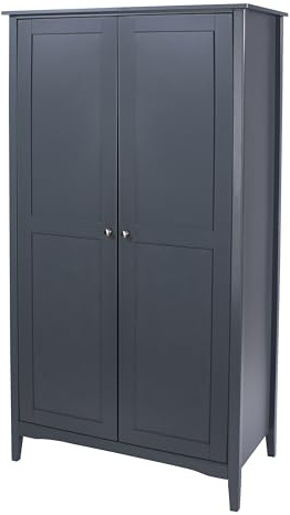 Modern Double Wardrobe, Bedroom Storage Cabinet, Blue, MDF/Chipboard, 94.5 x 52 x 182 cm, With Hanging Rail and Shelf, Metal Handles, Freestanding, Hinged Doors, Contemporary Shaker Style
