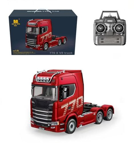 RZARDFLAMR 770S Semi-camion radiocommandé robuste à l'échelle 1/18, véhicule 2,4 GHz avec direction fonctionnelle et lumières DEL pour collectionneurs et amateurs, affichage à la maison et jeux en