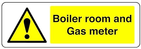 Boiler Room And Gas Meter - safety sign - High tack self-adhesive sticker (300mm x 100mm) Viewing Distance within 5m.