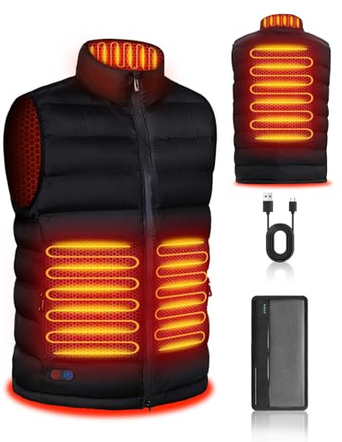Hipappy Beheizbare Weste - heizweste herren mit Akku - USB-Heizung mit 10000mAh Powerbank - 4 Zonen-Heizung mit 3 Temperaturstufen - elektrische Wärmeweste für Winterwanderungen - maschinenwaschbar