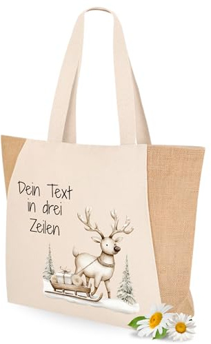 GRAZDesign Einkaufstasche mit Namen personalisieret, Kuh im Herbst Geschenk zum Abschluss Taschen mit Reißverschluss Baumwolltasche Shopper XXL