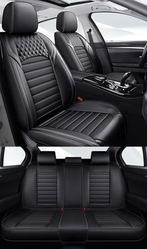 NOBQUA Leather Car Seat Covers Full Set for 5 Seats – Fits Dacia Duster Sandero Logan – Waterproof, Anti-Slip – Universal Fit for Most Cars & SUVs