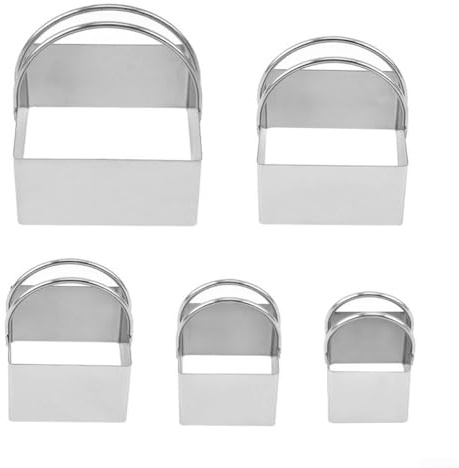 5-teiliges quadratisches Mousse-Kuchen-Set aus Edelstahl, zum Backen von Desserts, Gebäck, Keksen, Sandwiches, wiederverwendbar, nicht backende Ringe mit Ha