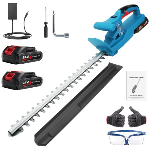 KAOLALI 20 Zoll Heckenschere, 21V Heckenschere Elektrisch mit Batteriestandsanzeige, Akku Heckenschere mit 2 x 2000 mAh, 50CM Dual Action Klinge, 600W Heckenschneider für Garten und Randpflanzen
