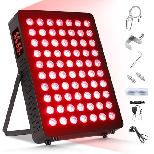 BOSYTRO Luz Roja, Lámpara Infrarroja 660nm & 850nm, Lampara Luz Roja 120W Doble Chip 70 LEDs, con Temporizador y Soporte Ajustable, Red Light Therapy para Cara Y Cuerpo