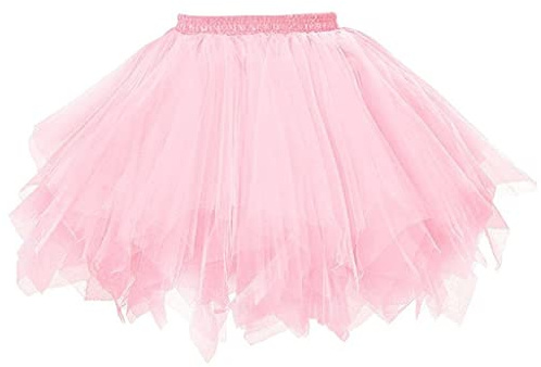 Tüllrock Damen Rosa - Tütü Damen Große Größen Tutu Ballett Kurz Tüll Rock 50er Rockabilly Petticoat Unterrock Elastische Taille Retro Ballettrock Tanzrock Festlich Fasching Karneval Kostüm