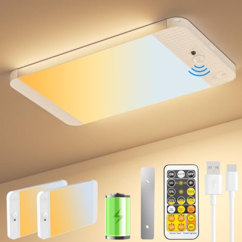 Akku Deckenleuchte mit Bewegungsmelder, Kabellos Dimmbar Led Deckenlampe