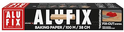 Carta da forno ALUFIX/ 100m x 38cm per confezione/Bianca/Rivestimento antiaderente/Facile da pulire/Per cuocere al forno, arrostire, cuocere a vapore e friggere