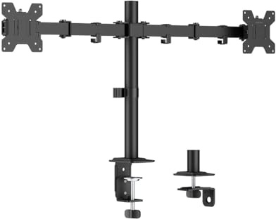 LogiLink Monitor Tischhalterung für 2X 17–32 Bildschirme, 10 kg pro Arm, Armlänge: je 376 mm VESA 75x75/100x100, Stahl, Neig-, Schwenk-, Drebar, Schwarz