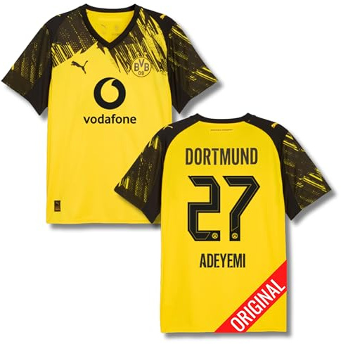 PUMA Original BVB Trikot Kinder [Home 25/26] Offizielles Borussia Dortmund Trikot [Adeyemi 27] Sportbekleidung Fussball Geschenke Jungen Mädchen Fußball Fanartikel Kinder