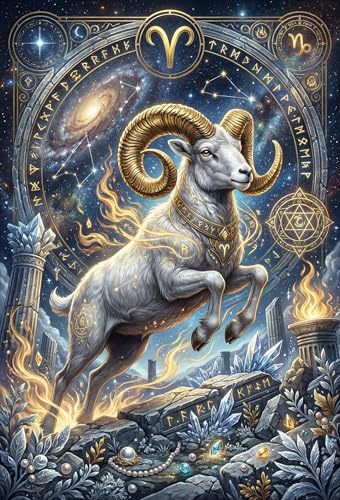 Widder Sternzeichen Puzzle 1000 Teile, Geschenk für Astrologie Fans | 1000 Teile-Puzzle, Größe 52x38cm, ab 14 J., Thema Widder Sternzeichen für entspannendes Puzzle Spiel, Geschenk und Wanddeko.