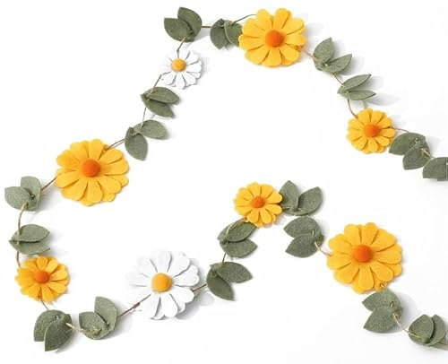 2M Blumen Girlande Filz Wildblume Deko Banner Blumen für Babyzimmer Gartenparty Deko Frühling Sommerdeko Kindergeburtstage Hochzeit Babyparty (Gelb)