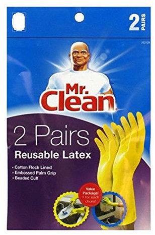 Mr. Clean Reusable Latex Gloves, 2 Pairs, Multi-color, L, Ambidextrous