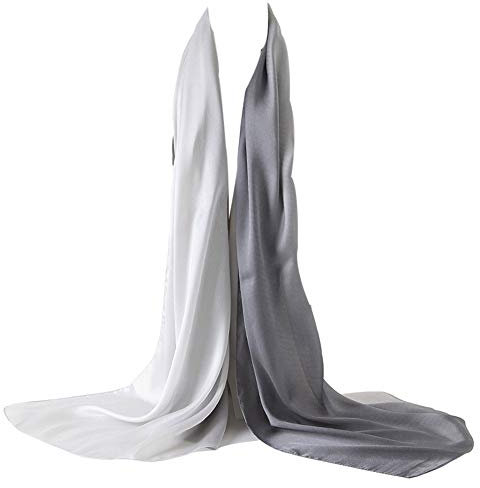 Bellonesc Damen Seidenschal 100% Seide Lange Leichte Sonnenschutz Tücher 35 '* 71' Grau weiß