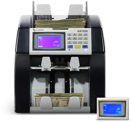 AccuBANKER AB7500 Dual Pocket Mixed Value Bill Counter Mixed Denomination, Multi Currency USD EUR, Money Counter Machine & Sorter, Up to 1200 Bills/Min with 5-Point Counterfeit Detector, Bank Grade CE