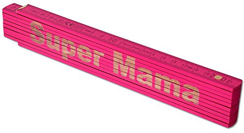 TE-Trend Zollstock Pink 2 Meter Maßstab Gliedermaßstab Laser Gravur Spruch Vatertag Muttertag Mama Geburtstag Super Mama