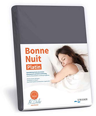 STRICKER Bonne Nuit Platin Spannbetttuch Baumwolle Stretch 240 g/m²- Steghöhe bis 40 cm Bettlaken für Boxspringbetten Wasserbetten - Größe 180x200-200x240 cm anthrazit