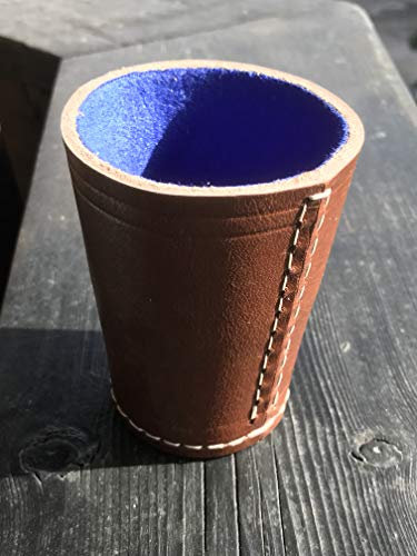 Leder Würfelbecher Premium mit Filz (braun/blau)
