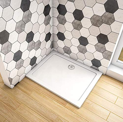 Walkin Rectangular 1400x800mm Slimline Stone Resin Shower Tray Shower Base Tray for Wetroom Shower Enclosure Cubicle with Free Waste