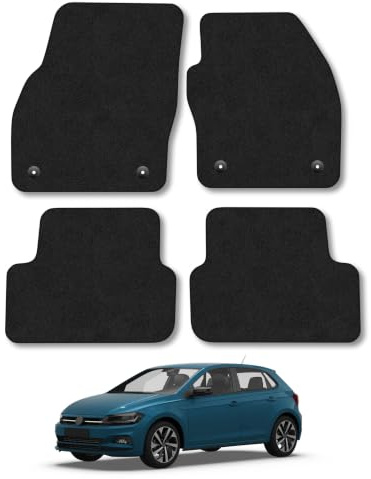 Compatible with VW Polo (2017+) Carpet Car Mats | Black Edge Trim Tailored Fit Floor Mats Full Coverage Protection Accessories Easy Clean Anti Slip Made in the UK
