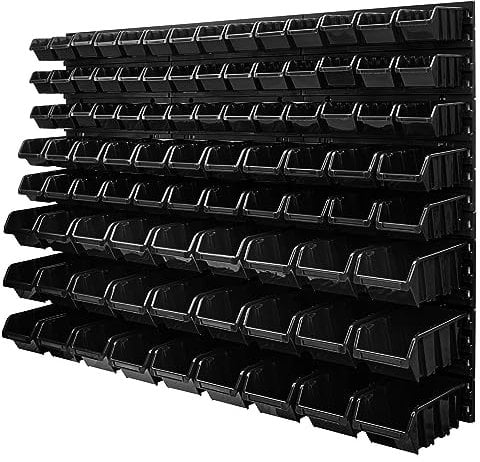 botle 91 Stapelboxen Wandregal Werkzeugwand 1158 x 780 mm Kunststoff Werkzeughalter Wandplatte Garage (Schwarz)