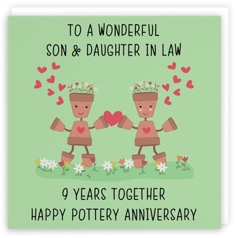 Hunts England - Son And Daughter In Law 9th Anniversary Card - To A Wonderful Son & Daughter In Law - 9 Years Together - Happy Pottery Anniversary - Iconic Collection