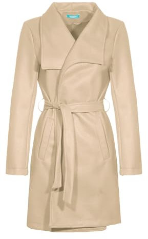 malito – Damen Trenchcoat einfarbig mit Gürtel & Taschen – klassischer Mantel für Herbst & Winter – schicker Übergangsmantel 15142 (Beige | Größe XXL)