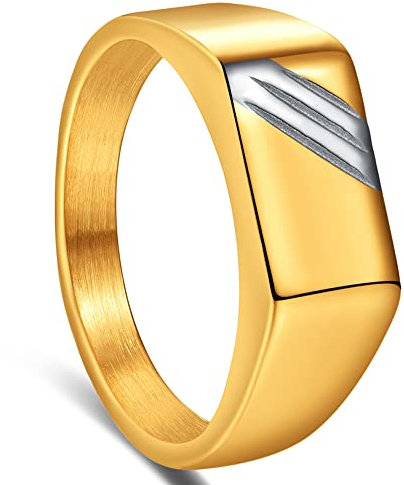 Cloyo Siegelring Edelstahl Gold Herren Ehering Verlobungsring Vintage Ring Poliert Comfort Fit Größe 65(20.7)