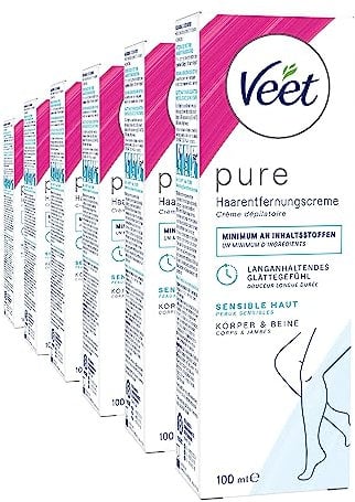 Veet Haarentfernungs-Creme Silk & Fresh sensible Haut 600ml, Enthaarungscreme sensitiv, für seidig glatte Beine, bis zu 2x länger als bei einer Rasur (6 x 100ml)