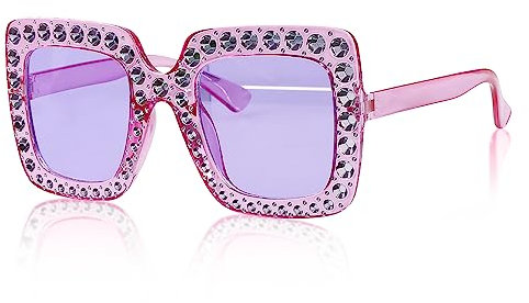 Jagowa Rhinestone Square Sunglasses - Large Frame Crystal Shades for Women's Dress Costume Accessories (Purple) - 1 Piece