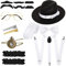 SATINIOR 1920er Jahre Brüllender Retro Herren Kostüm Zubehör Set Gangster Hut Fliege Taschenuhr Strapse Glas Bart Krawattenklammer, Flanell schwarz, Delicate Style