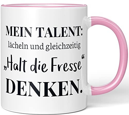 JUNIWORDS Tasse, Mein Talent, lächeln und gleichzeitig Halt die Fresse Denken, Rosa (1006921)