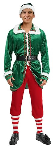 Unisex Herren Elf Kostüm Erwachsene Deluxe Weihnachtsmann Cosplay Anzug Weihnachtskostüm Elfe Weihnachtsmann Helfer KostümGrün Cosplay Party für Frauen, Green Men, X-Large