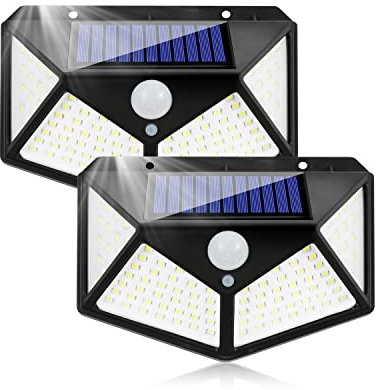 Lampe Solaire Exterieur Detecteur de Mouvement Lumiere Projecteur Led Éclairage Mural d'extérieur Spot Solaire IP65 Etanche 3 Modes Luminaire pour Jardin Garage Carport Terrasse Maison (Lot de 2)