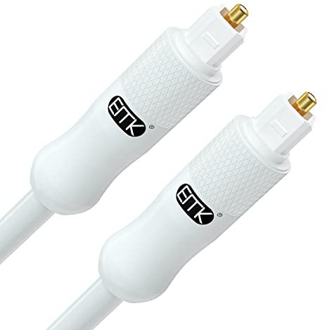 EMK White Digital Optical Audio Cable, SPDIF Toslink Sound Bar Cord for TV, PS4, Xbox & Home Theater (6M)