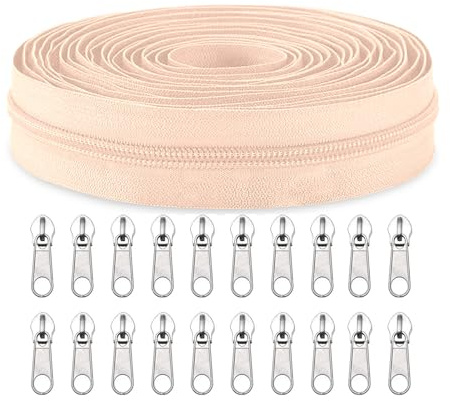 Sawoake #5 Nylon Coil Reißverschlüsse Bulk 9 Meter mit 20pcs Reißverschluss Schieber für DIY Nähen Schneider Handwerk Tasche Kleidungsstück Home Textile(Beige)