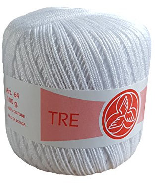 filato Tre Ali, gomitoli da 100g titolo 5 per maglieria e amigurumi (bianco - 000)