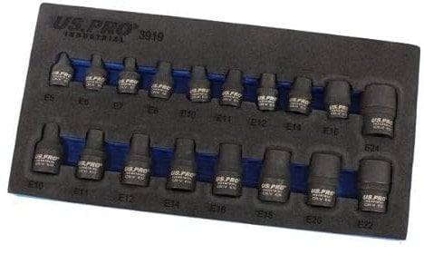 US PRO INDUSTRIAL 18pc 3/8 & 1/2 dr Impact E-Torx E-Star Sockets Set E5 - E24 3919