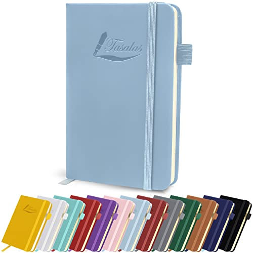 Tasalas Pocket Notebook Portable A6 Notebooks with Inner Pocket and Elastic Band - 80 GSM Lined Paper Notepad, 196 Pages (98 Sheets) Soft & Durable PU Leather Cover (Mid Blue)