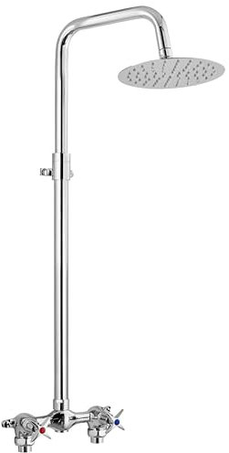 Aolemi Duschset für den Außenbereich, Wandhalterung, 20,3 cm, poliertes Chrom, Regenfall, SUS304, Duschkopf mit 2 Kreuzgriffen mit verstellbarem Rohr, freiliegende Dusche, Außendusche