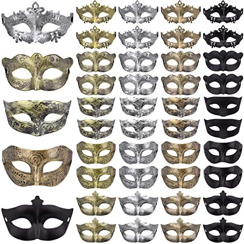 FEQO 40 Stück Venezianische Maske Vintage Antike Masken Maskerade Maske Augenmaske Retro Maskerade Masken für Damen Herren Karnevals Halloween Party