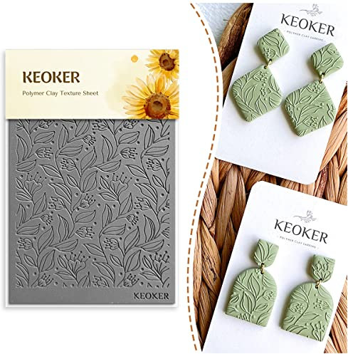 Keoker Polymer Clay Texture Sheets, Mat for Making Earrings Jewelry, Clay Roller (No. 7 Floral)