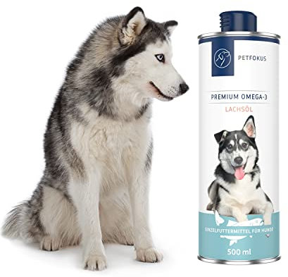 PetFokus Premium Omega-3 Lachsöl für Hunde - 100% reines Öl, köstlicher Geschmack, für alle Rassen und Alter - in Deutschland produziert