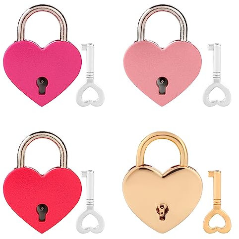 4 Stück Herz Schloss mit Schlüssel Vorhängeschloss Liebesschloss Geschenk für Freund Mini Heart Locker Herzschloss für Tagebuch Schmuck Aufbewahrungsbox
