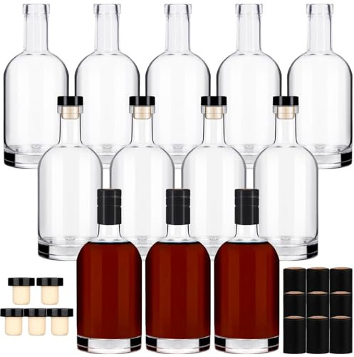 Liengoron Botellas de vino, 12 botellas de vidrio de 375 ml con tapas, botellas de vidrio de 12 onzas con corcho, botellas de vino vacías con tapón, botellas de vino transparentes vacías para vino,