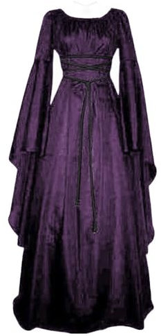 Femmes Robes Médiévale Manches Longues Parti Costume Déguisements Halloween De Mariée Gothique Robe (Violet, XXL)