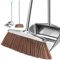 Metal Dustpan and Brush Sets Long Handle Broom and Dustpan Set Stainless Steel Upright Sweeper and Dustpan Set for Indoor Outdoor Home Office Dorm Pet Hair(square,A)